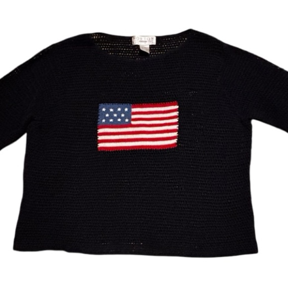 NORTON Woman STUDIO Navy Knit Sweater with American Flag Design 2X